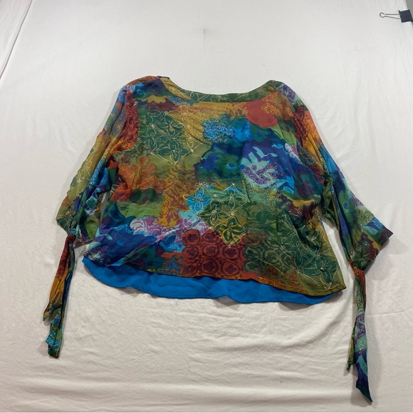 Coldwater Creek Silk Top Colorful Women's Top long sleeve Boho Large - Picture 5 of 7